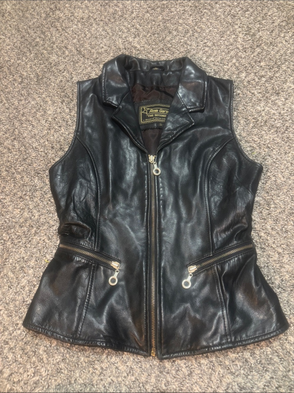 Genuine Leather Rem Garson Black Leather Zip-Front Vest